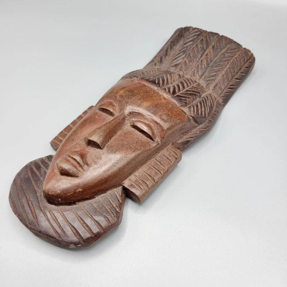 Vintage African Mask Hand Carving Wood Tribal Wall Hanging Home Decor 10.5
